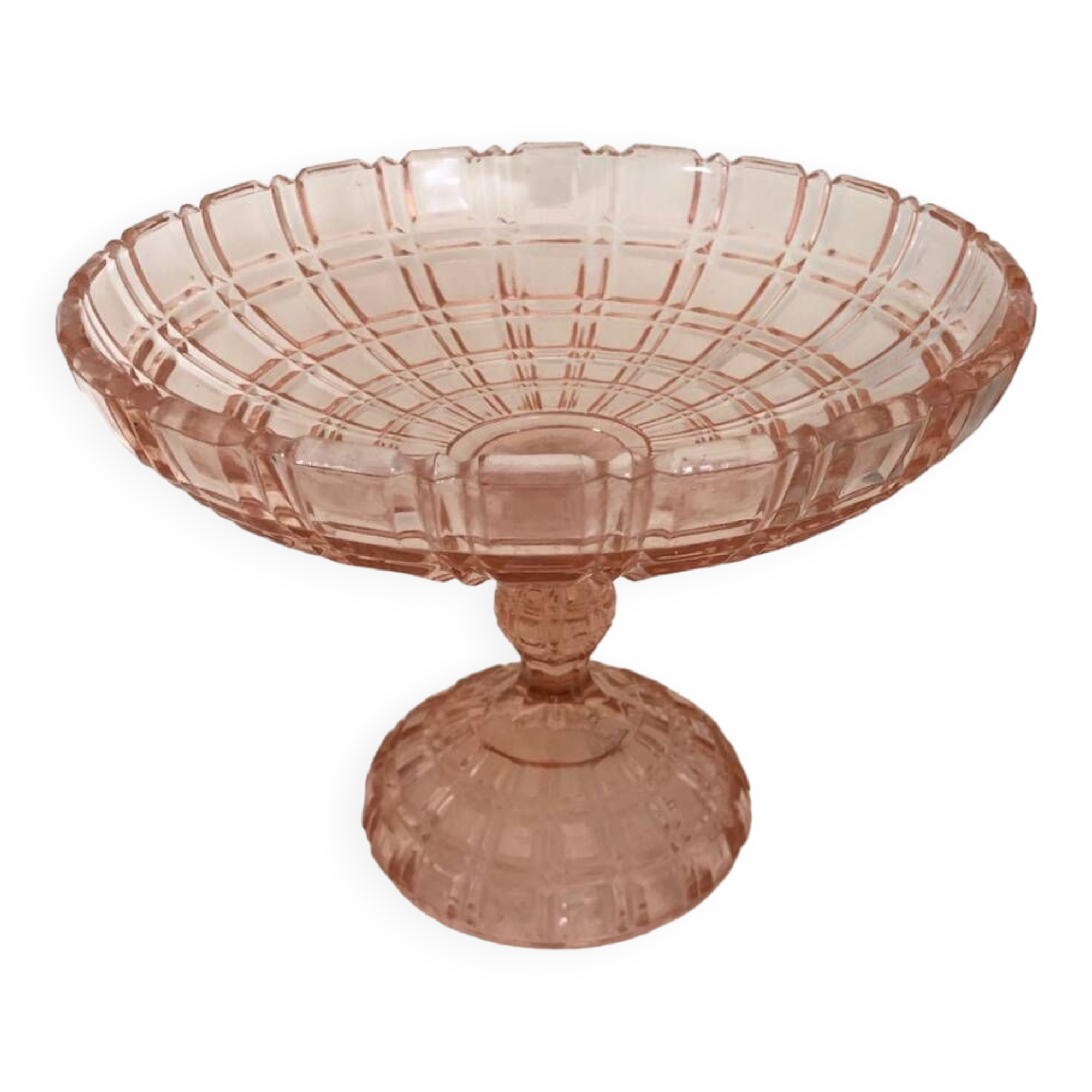 Compote bowl in chiseled faceted pink glass