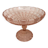 Compotier en verre rose ciselé à facettes