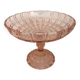 Compotier en verre rose ciselé à facettes