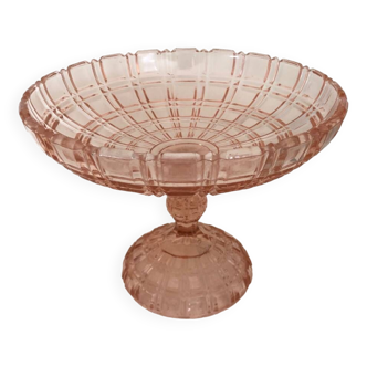 Compote bowl in chiseled faceted pink glass
