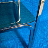 Vintage 1970s coffee table square chrome base u-shaped oval profile