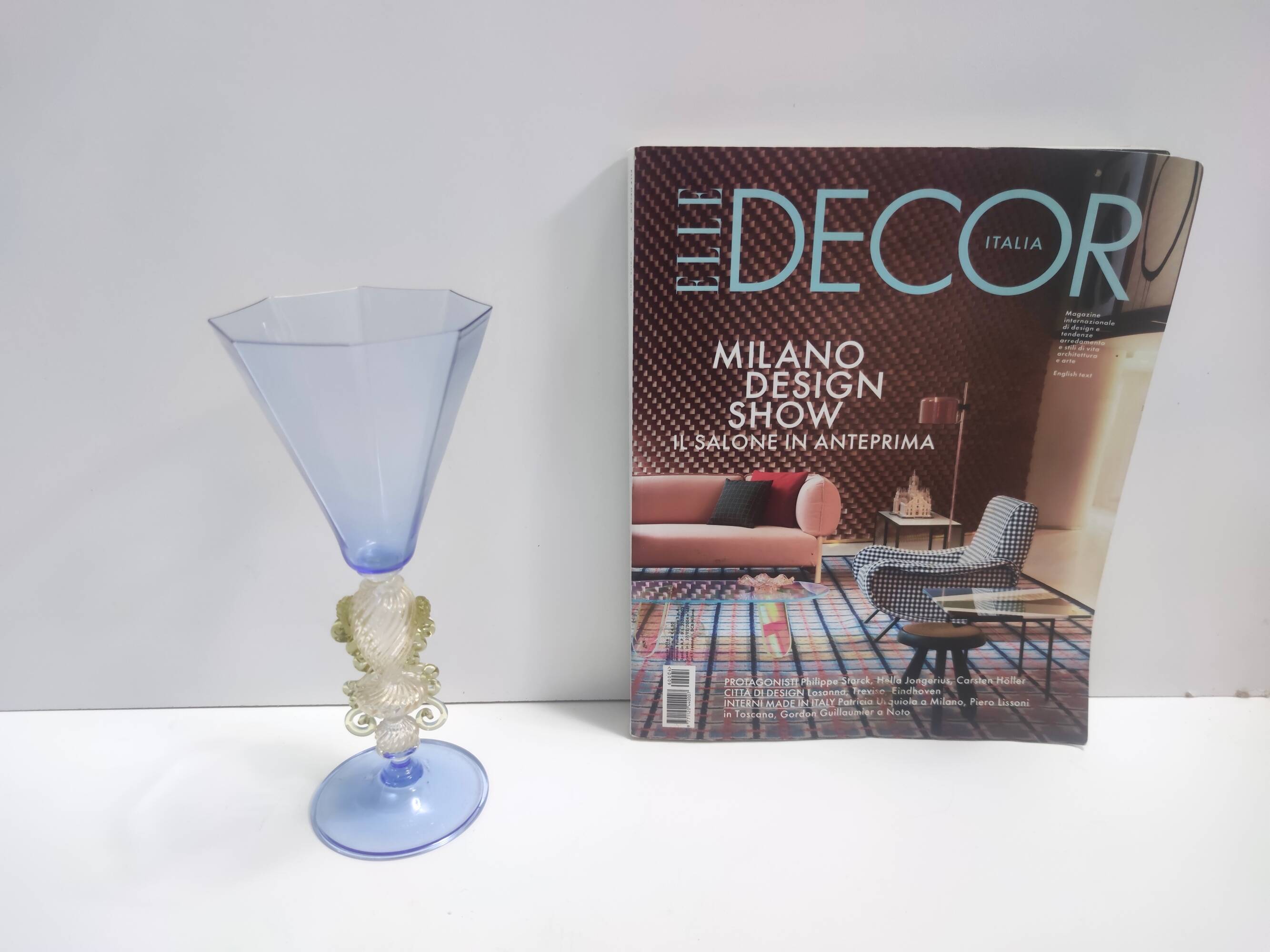 Light Blue Octagonal Murano Glass Goblet "Tipetto", Italy