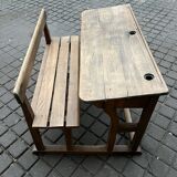 Old double school desk with built-in bench