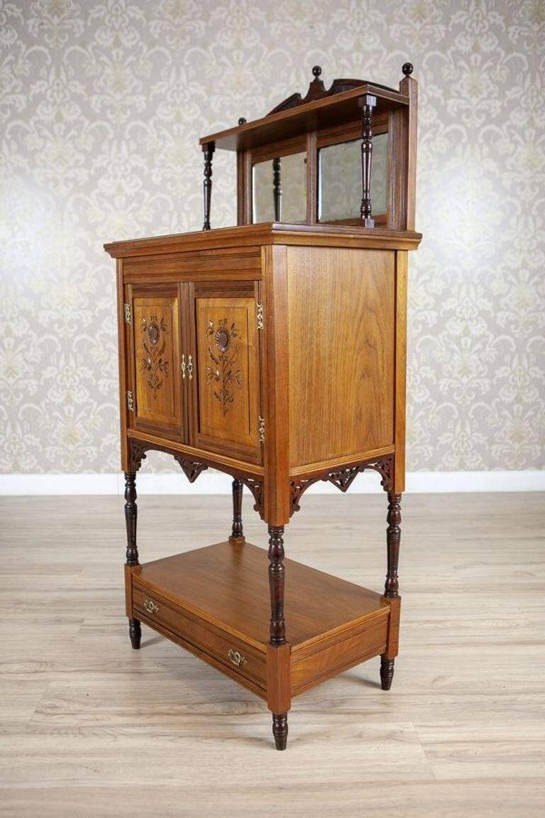 19th-Century Small Walnut Cabinet with the Motif of Sunflowers attributed to George Davis, 1890s