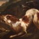 Tableau lombard antique du XVIIe siècle, le berger avec ses chiens