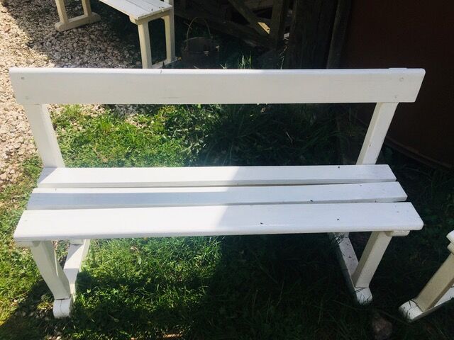 Bancs de jardin d'un école années '50 en hêtre et chaîne dossier haute