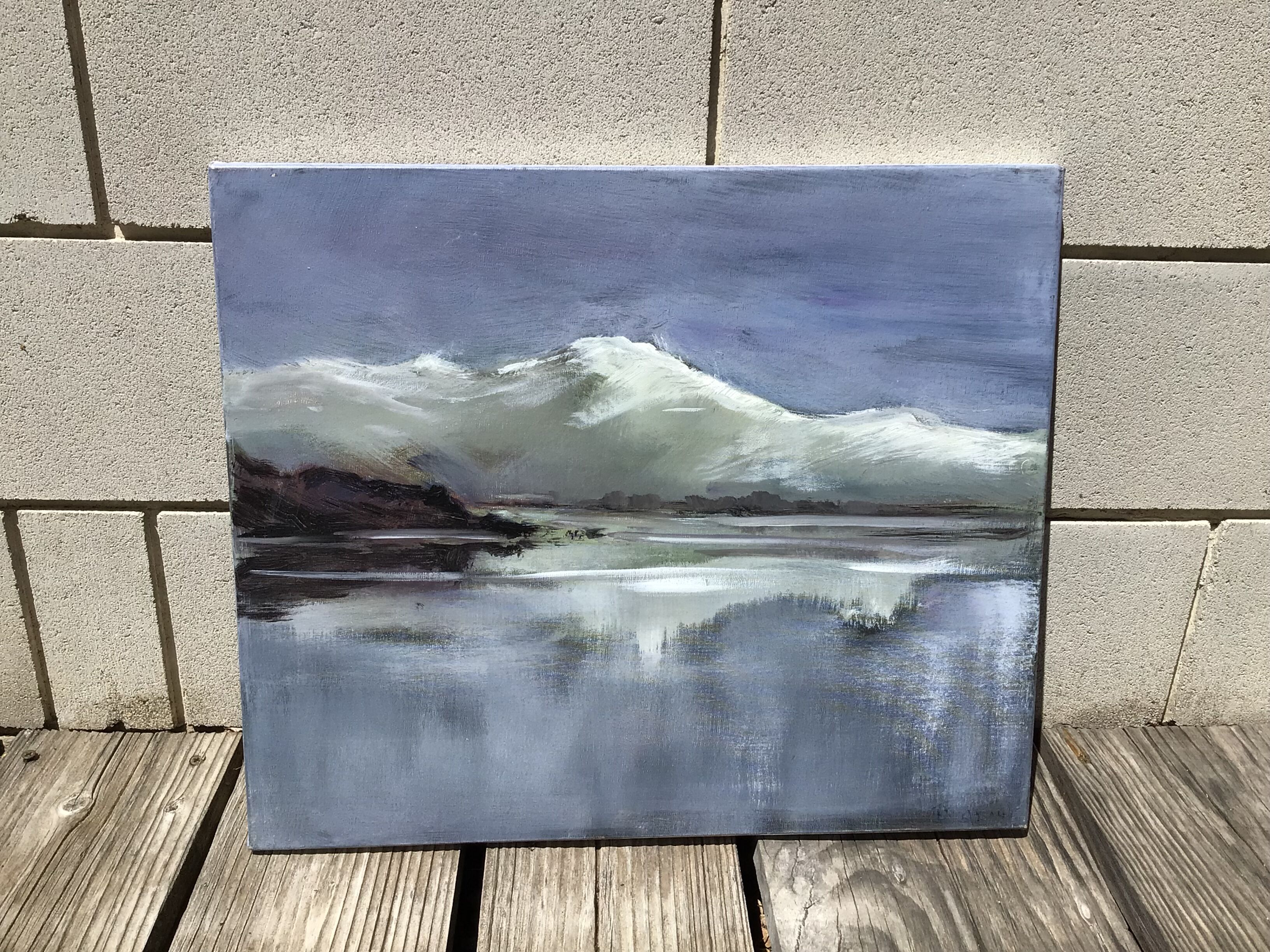 Painting on canvas snowy Northern landscape signed