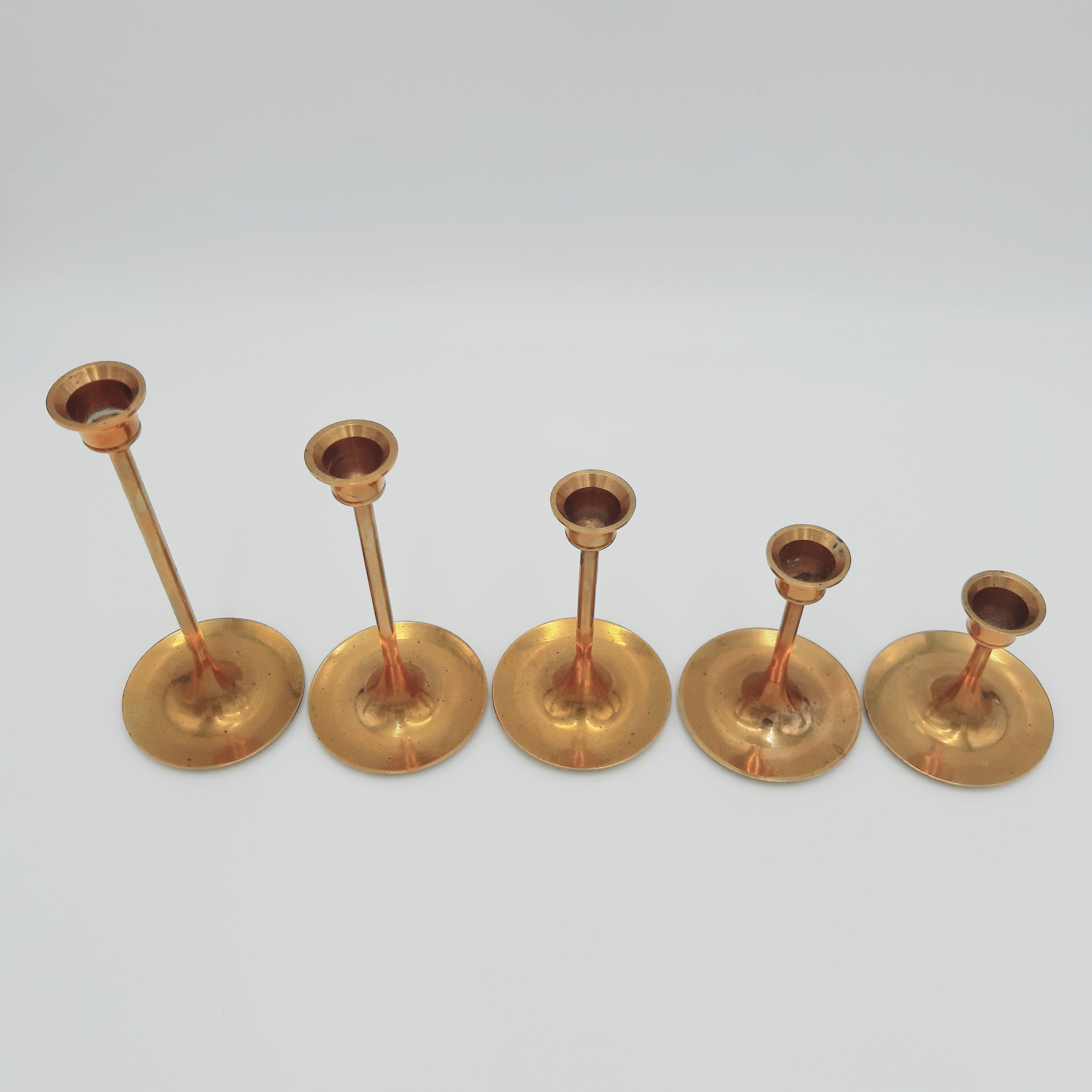 Series of 5 vintage brass chandeliers