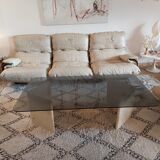 Large travertine coffee table and smoked glass