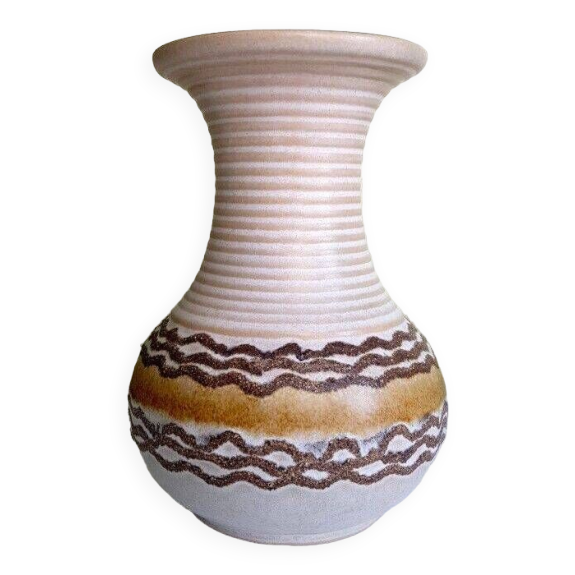 Beige vase ringed neck German ceramic VEB Fat Lava Era