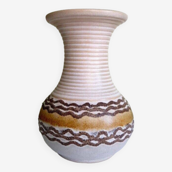 Beige vase ringed neck German ceramic VEB Fat Lava Era