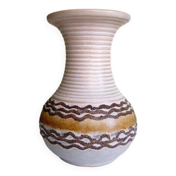 Vase beige col annelé ceramique allemande VEB Fat Lava Era