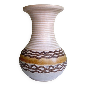 Vase beige col annelé ceramique allemande VEB Fat Lava Era