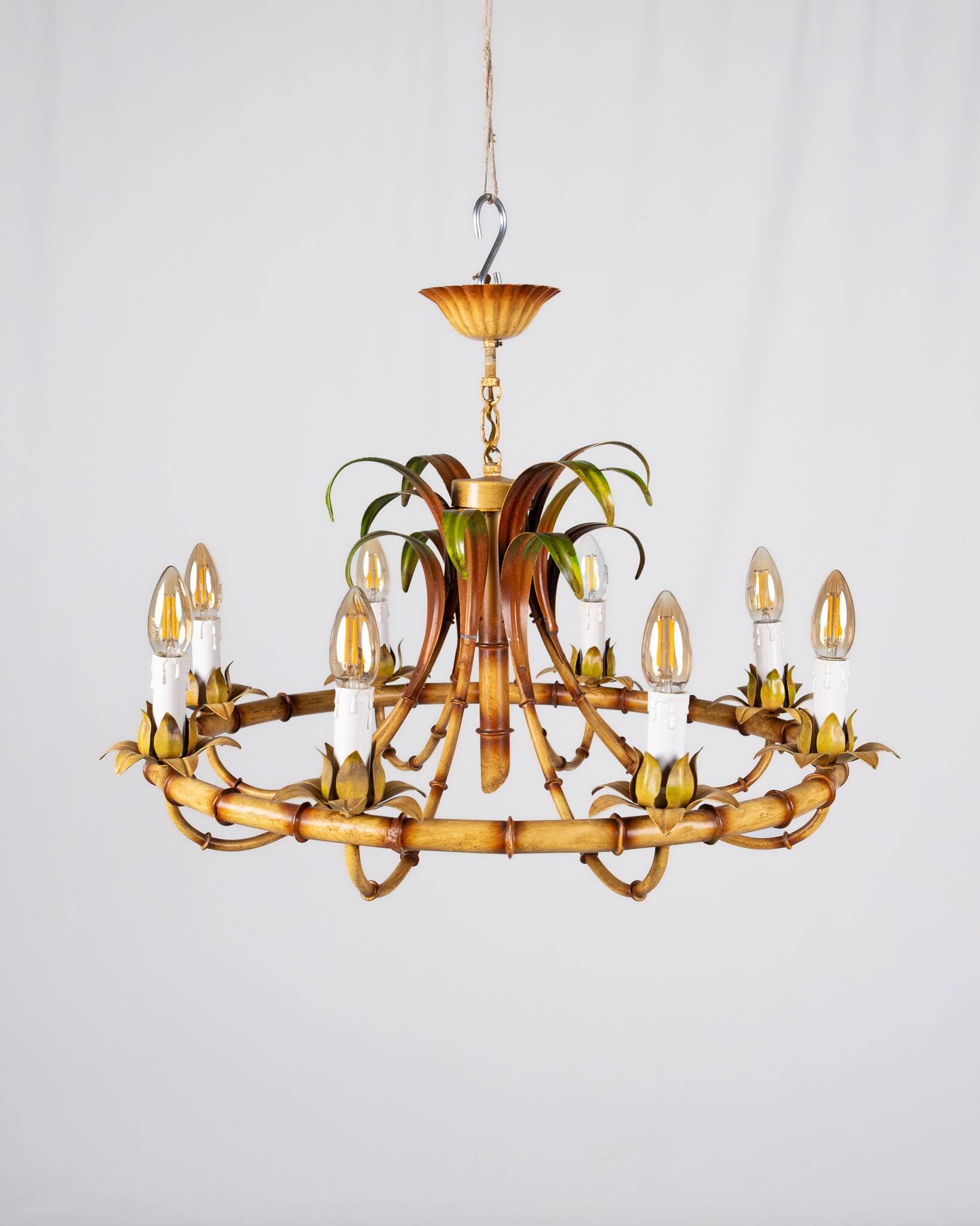 Italian metal chandelier in bamboo imitation, 1960s