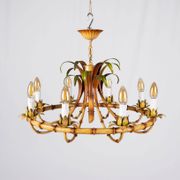 Italian metal chandelier in bamboo imitation, 1960s