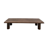 Modernist coffee table in solid elm, cylindrical pine base, 1970s.