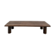 Modernist coffee table in solid elm, cylindrical pine base, 1970s.