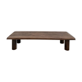Modernist coffee table in solid elm, cylindrical pine base, 1970s.