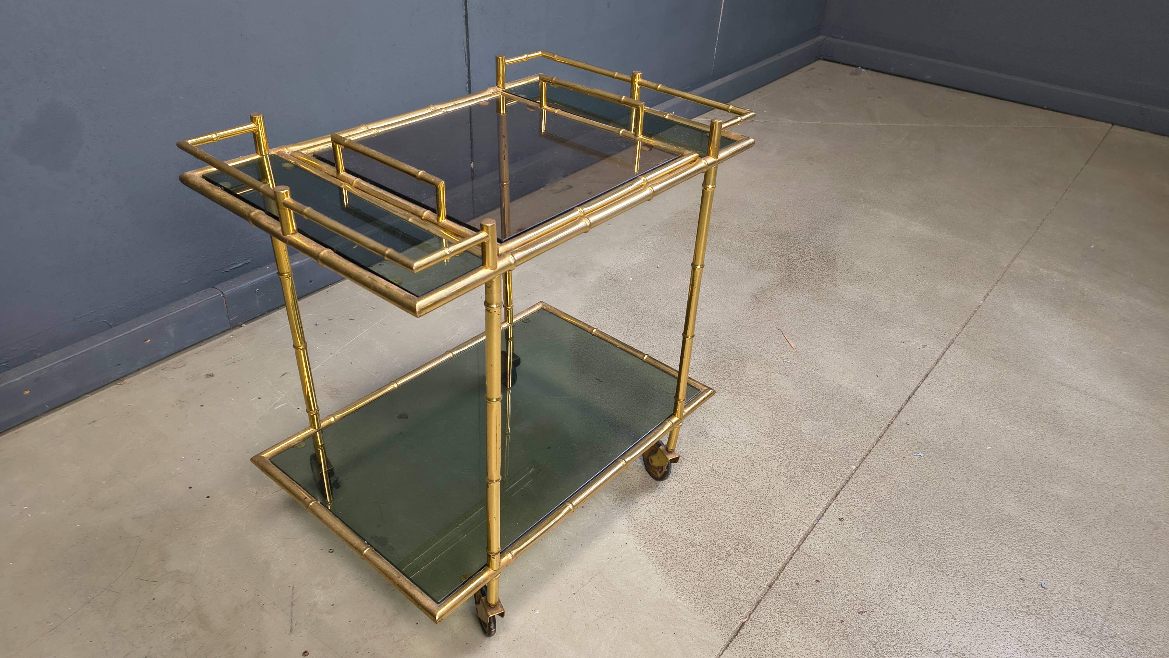 Vintage brass faux bamboo trolley, 1960s
