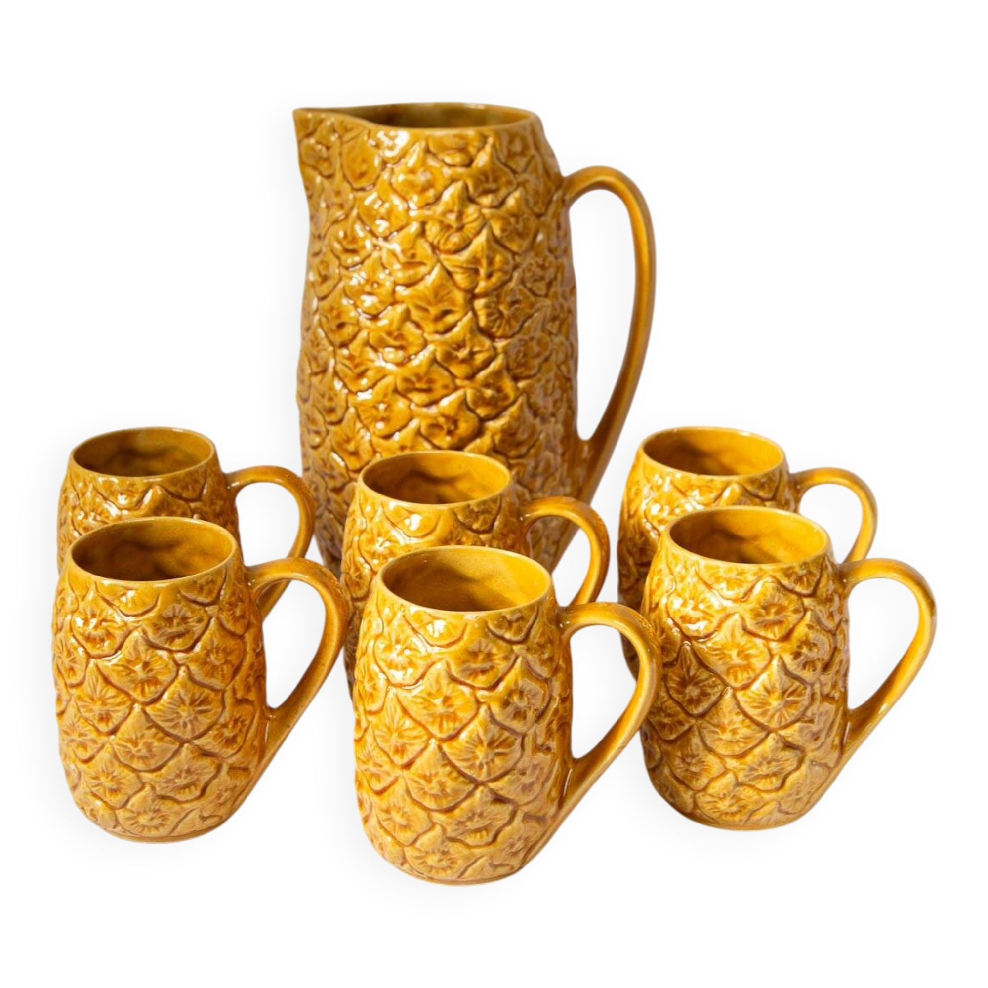 Orangeade service for 6 in Portuguese earthenware Kerangol "Pineapple"