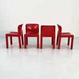 Set of 6 red chairs model 4875 by Carlo Bartoli for Kartell, 1970