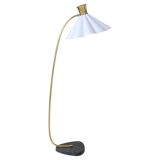 Curved mid-century floor lamp in brass and stone