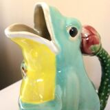 Frog pitcher, glazed ceramic, slipware, signed Athezza Franca