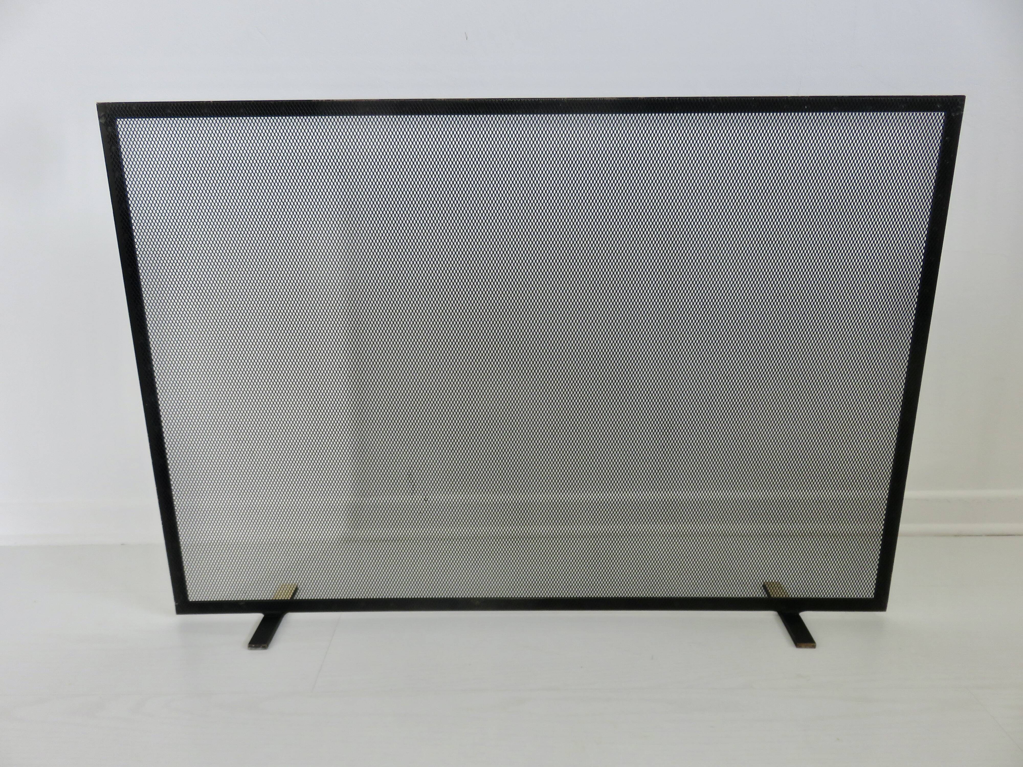 Fire screen for minimalist fireplace, modernist, 1970, brass