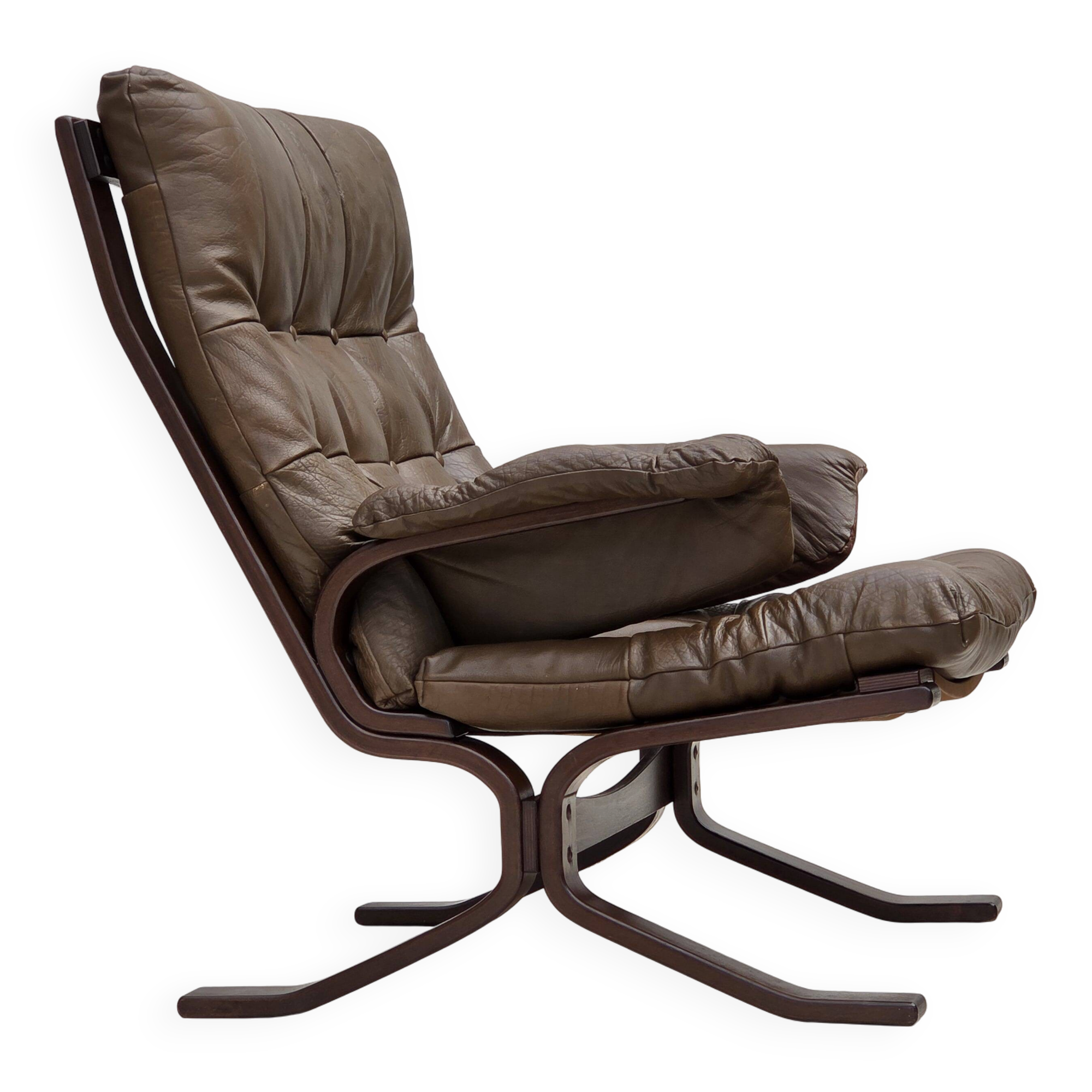 Fauteuil en cuir de meuble marron, années 1970, design scandinave,