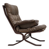 1970s, Scandinavian design, armchair in brown furniture leather.