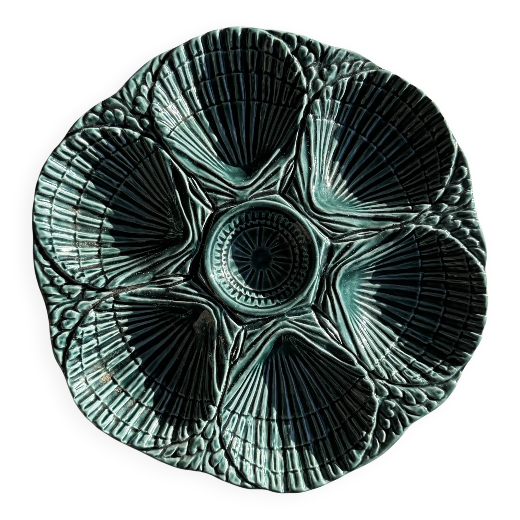 Plat à compartiment coquillages turquoise D28