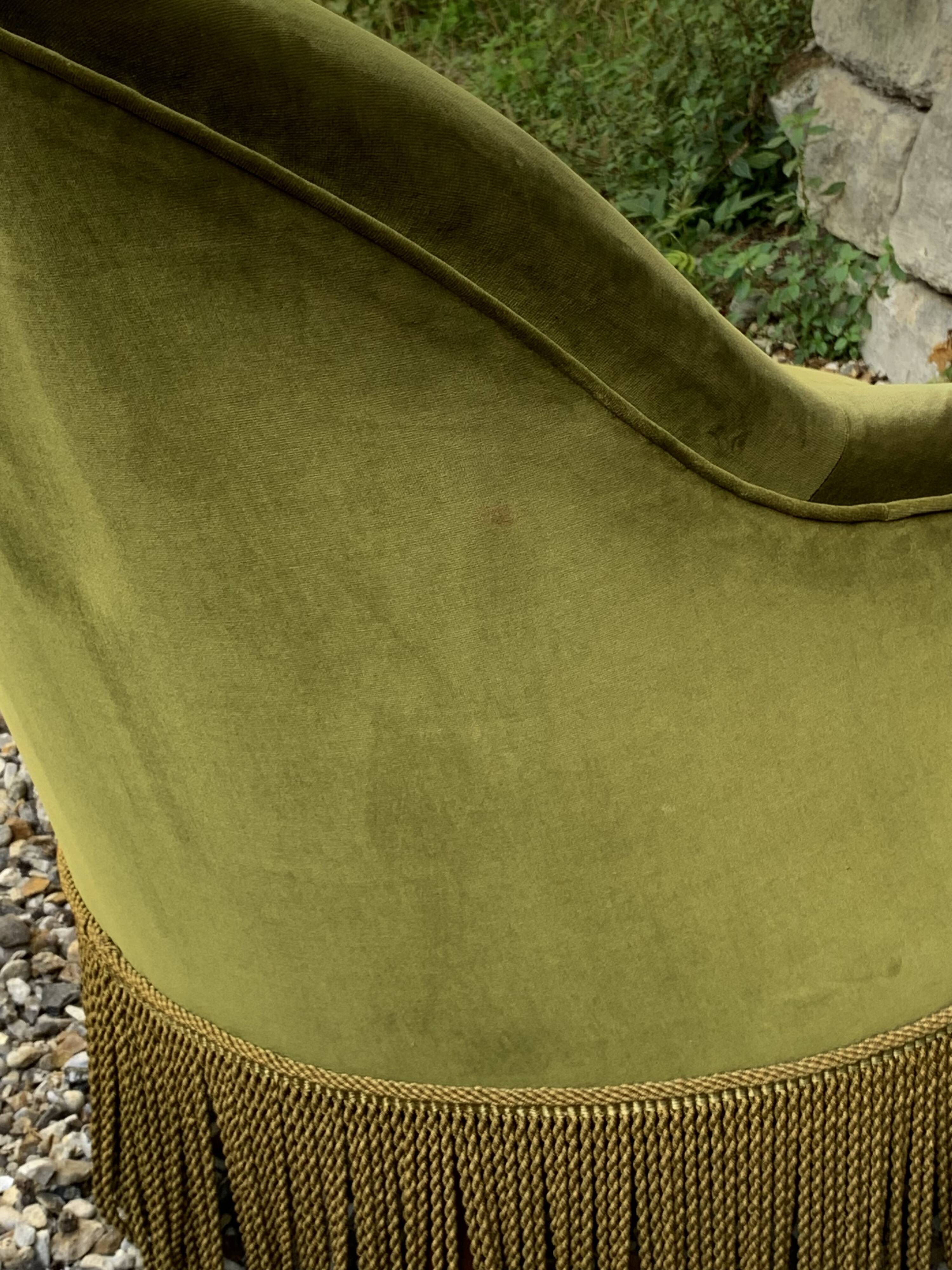 Vintage green velvet toad armchair