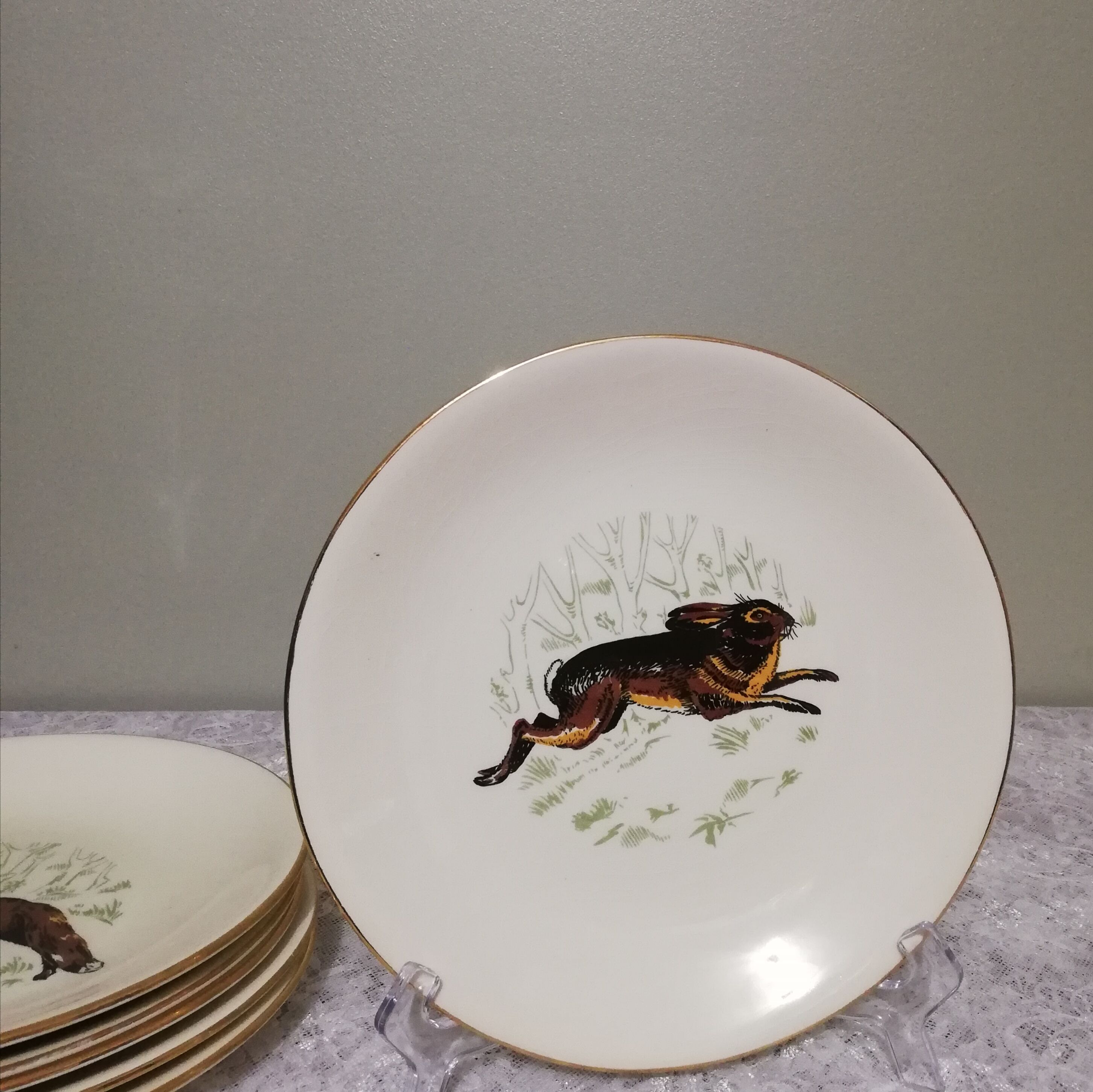 6 assiettes plates Gien Marly "animaux des forêts"