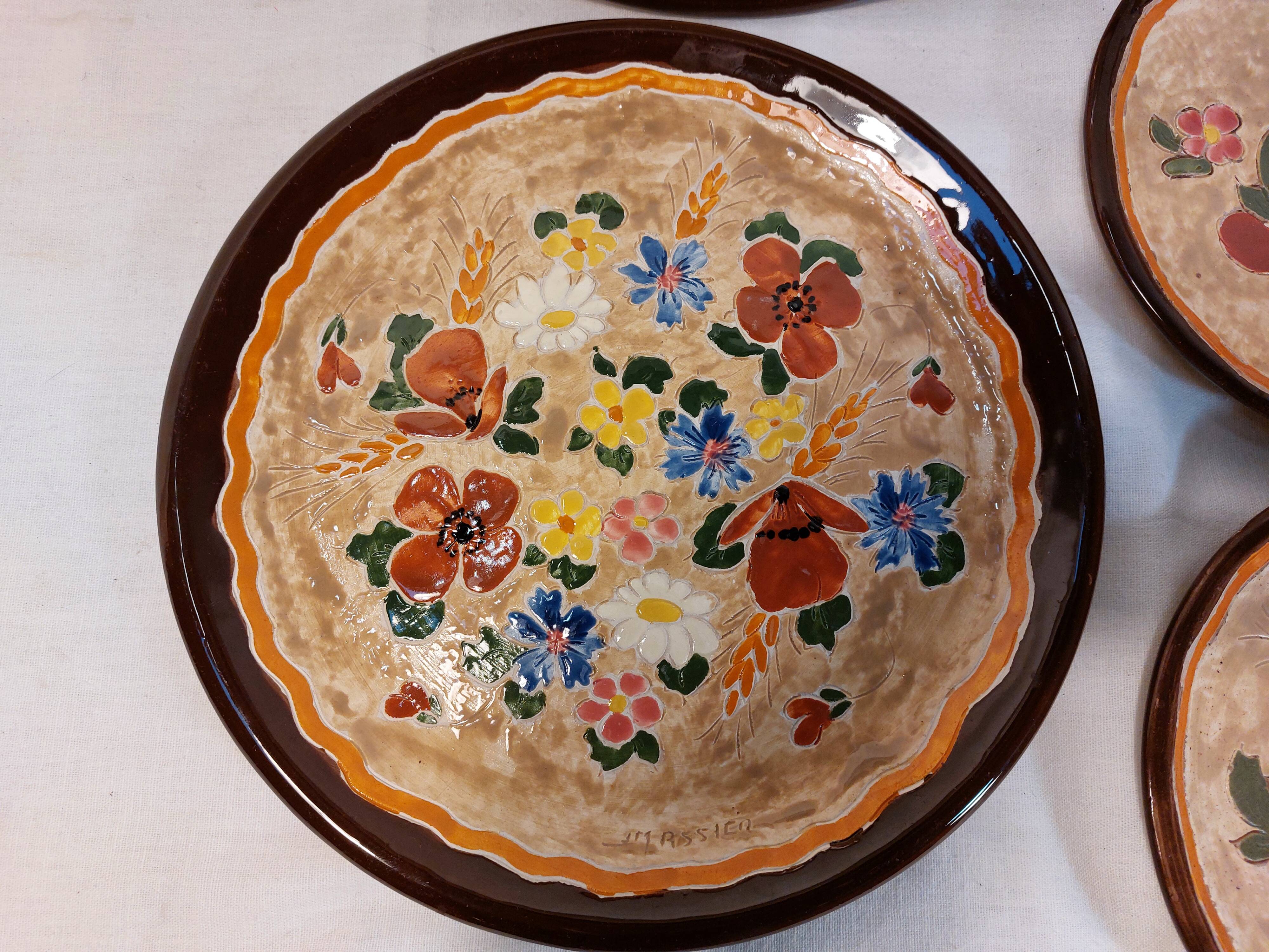 Set of 5 dessert plates and 2 vallauris plates, signed jérôme massier - circa 50/60