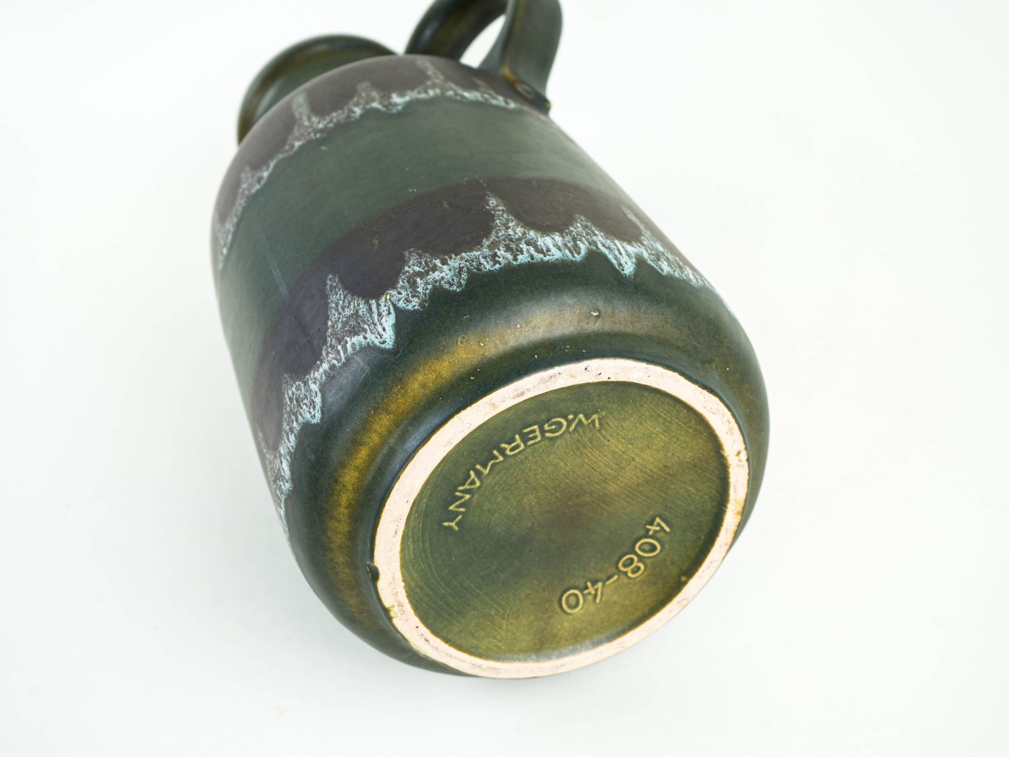 Vase en céramique fat lava avec poignée, glaçure verte, Allemagne de l'Ouest, années 1970