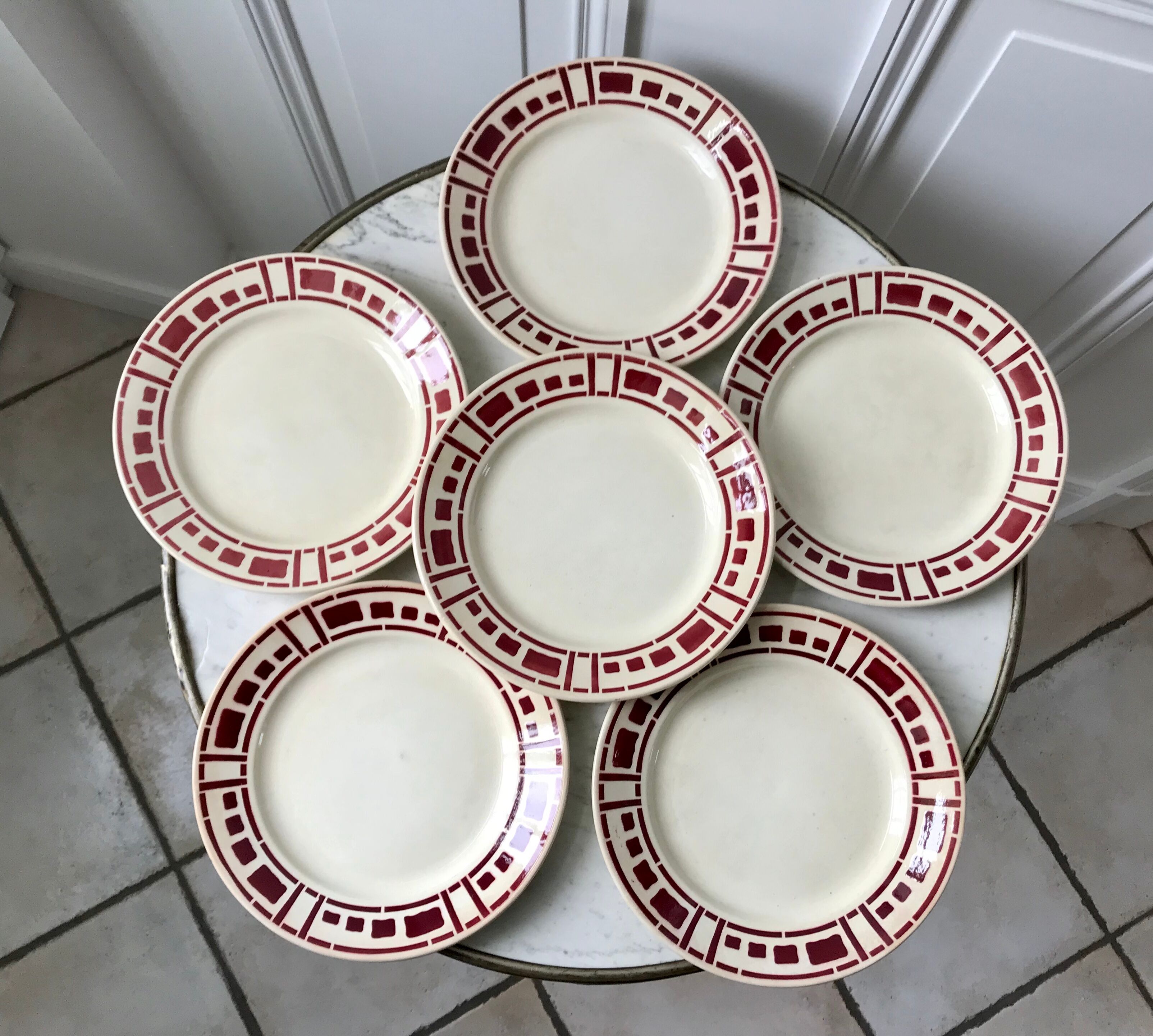 Set of 6 flat plates Badonviller model "Barbizon" 30s