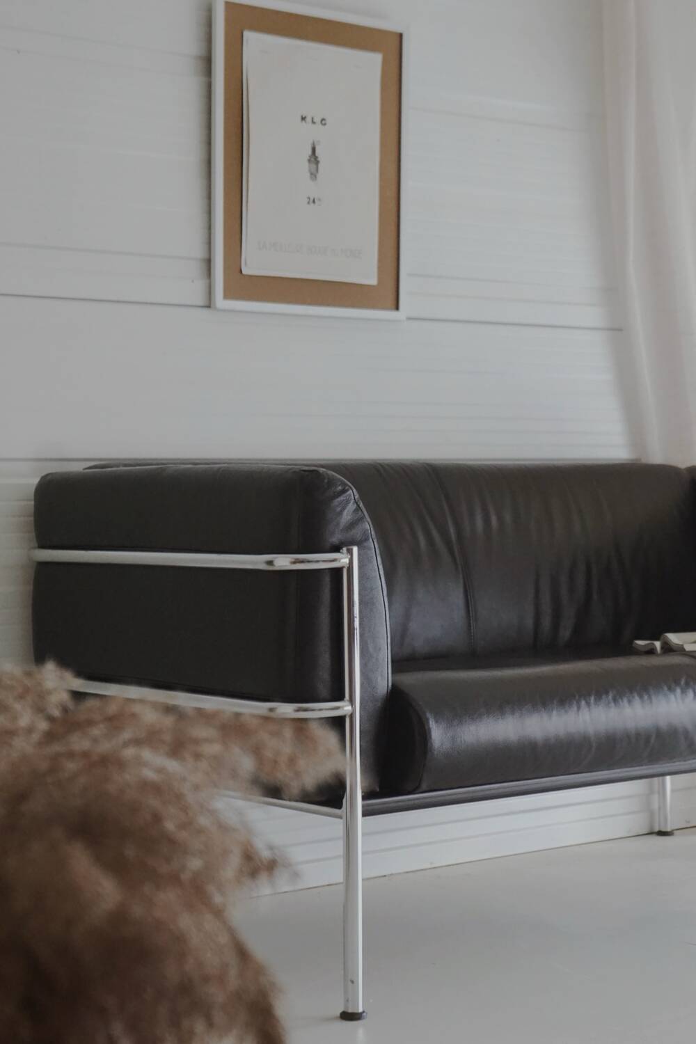 Scandinavian sofa - 2-seater leather and chrome - beke - vintage