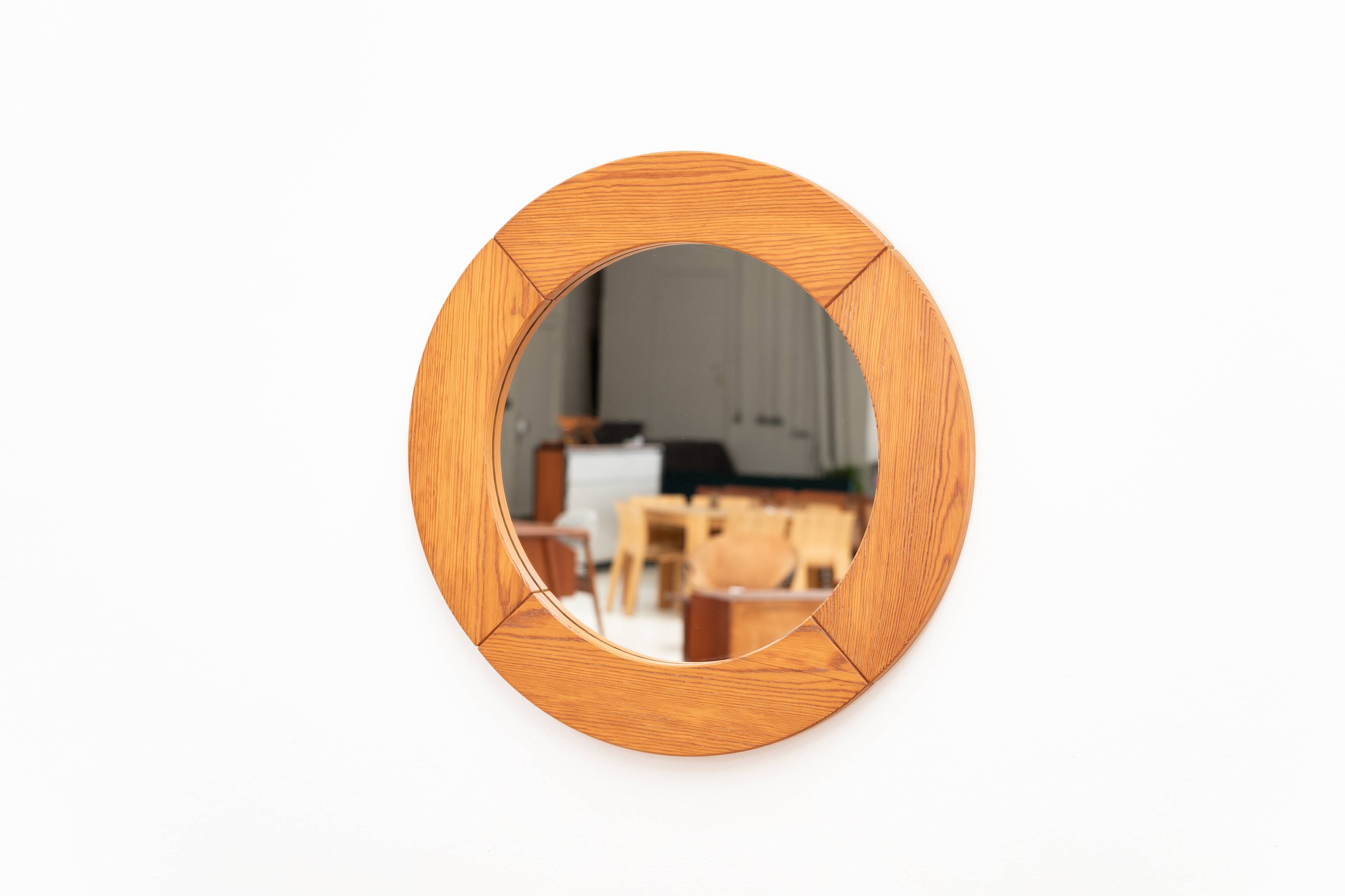 Round pine mirror by Glasmaster Markaryd, Sweden, 1970's