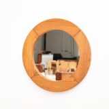Round pine mirror by Glasmaster Markaryd, Sweden, 1970's