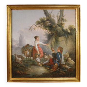 Great 18th century French painting, romantic pastoral scene