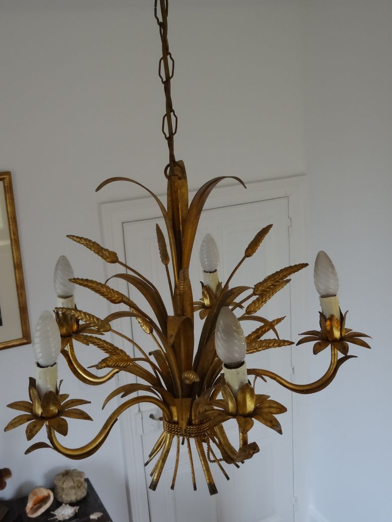 Lustre en métal doré épis de blé et feuillage