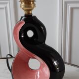 Lamp foot in pink and black ceramic design Vallauris 70s