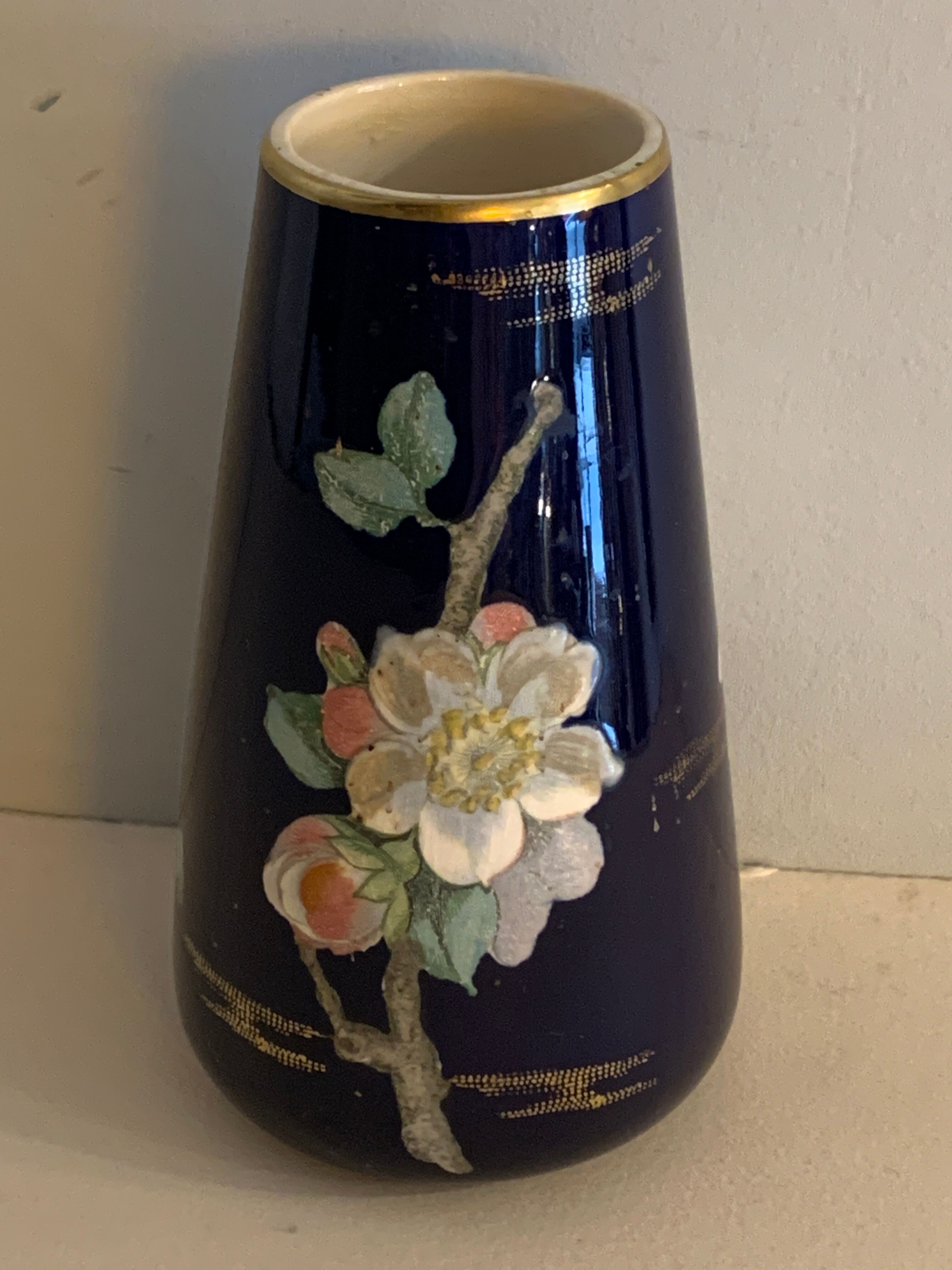 Vase art nouveau céramique bleue cobalt signé Villeroy et Boch Selency