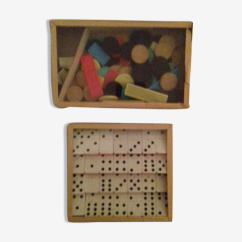 Board game tokens and dominoes