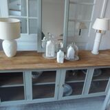 Buffet, vintage serving trolley re-enchanted in verdigris, wooden top.