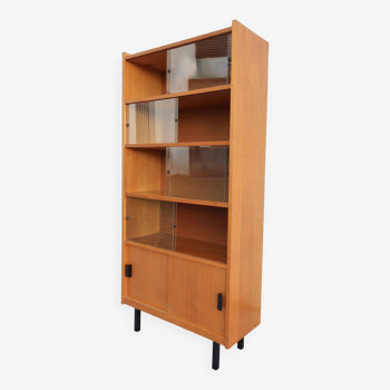 Vitrine/Bibliothèque vintage années 1960 chêne blond TBE