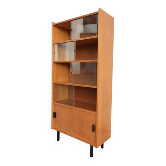 Vintage display cabinet/bookcase 1960s blond oak TBE