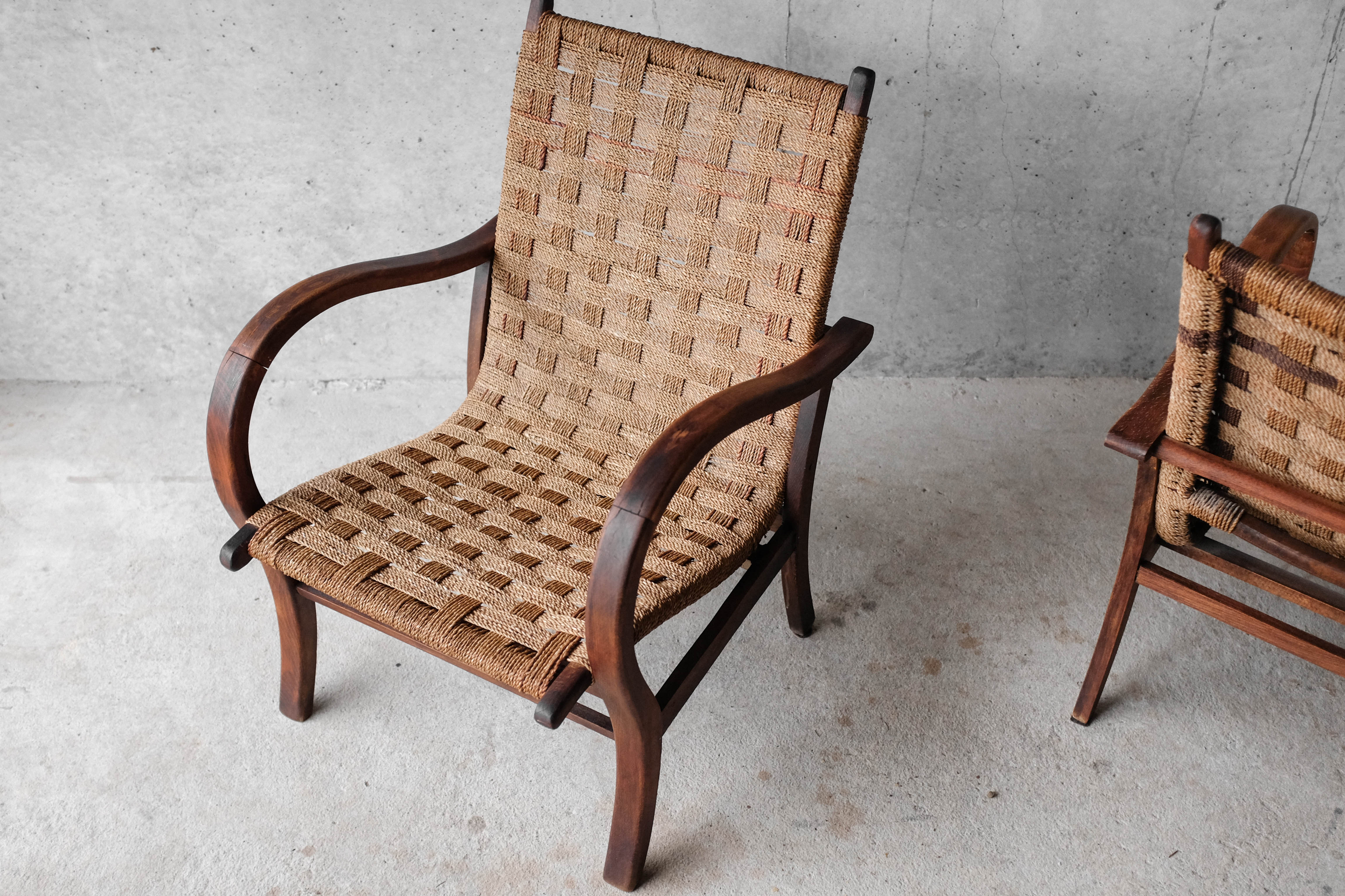 Pair of Vroom & Dreesman braided rope chairs, Netherlands, 1960s