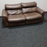Canapé biplace vintage en cuir brun de Rolf Benz