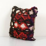 Vintage handwoven multi color turkish flokati shagy pillow cover, handwoven square turkish shaggy tu